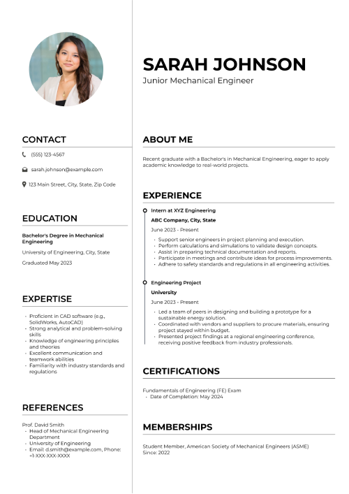 Entry level engineering CV example