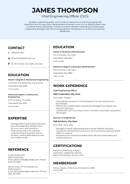 executive engineering CV example